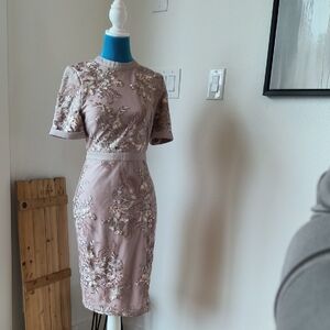 Elegant Embroidered Pink Dress UK Sz 8   US Sz 6